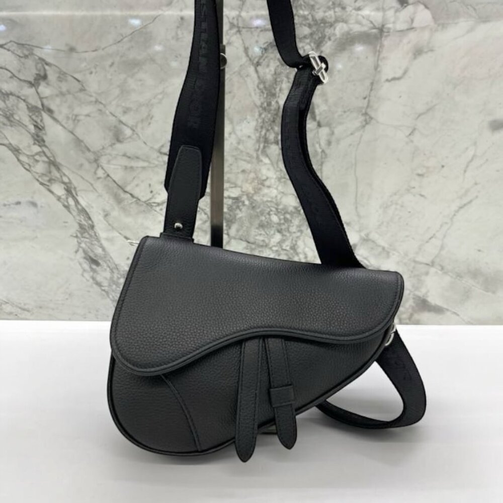 New Dior Mini Saddle Bag in Black Grained Calfskin
